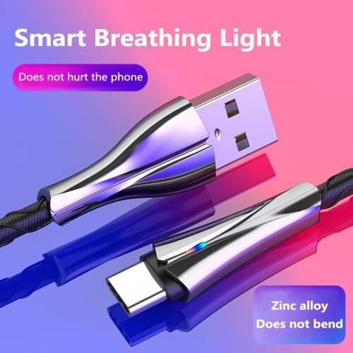 2020 5A Super Fast Charging Zinc Alloy Data Cable Colorful Breathing Light Streamlined Data Transmission Cable for Xiaomi