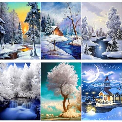5D DIY Diamond Painting Snow Scene Diamond Embroidery Snow House Cross Stitch Full Square Round Drill Crafts Home Decor Art Gift