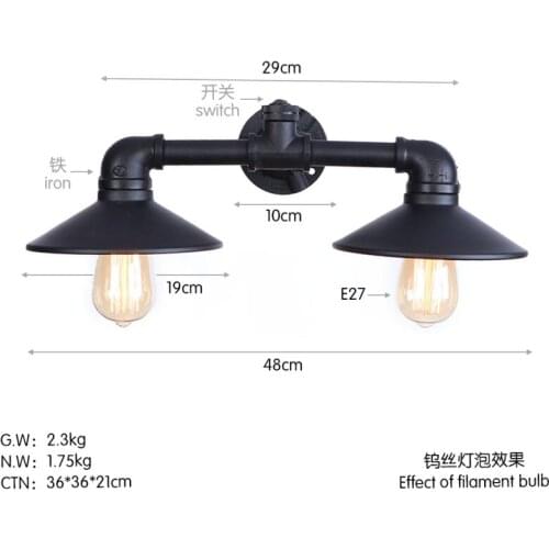 American Modern Minimalist Industrial Wind Bed Headboard Light Single Head Wrought Iron Art Lighting AC90-260V Bedroom/Bedside