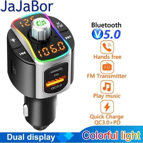 JaJaBor Bluetooth Car Kit Handsfree QC3.0 PD3.0 Fast Charge Car Charger Car Mp3 Player Battery Voltage Detection FM Transmitter