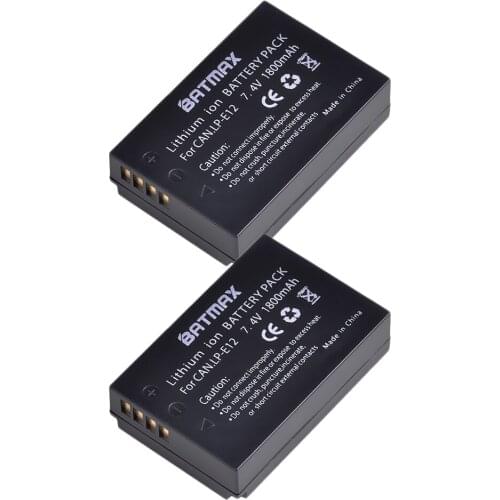 Batmax 2Pc 1800mAh LP-E12 LP E12 LPE12 Rechargeable Battery for Canon EOS M EOS M10 M100 EOS Rebel SL1 EOS 100D Digital Cameras