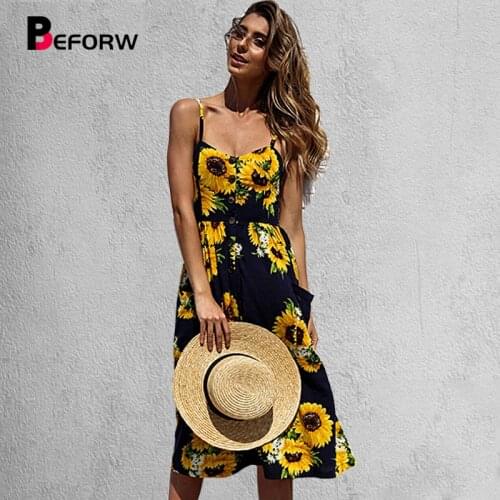 BEFORW Womens Sexy Summer Backless Button Down Striped Print Swing Midi Dress With Pockets 2018 White Boho Vintage Beach Dress