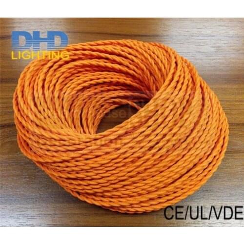 Free shipping 25meters/roll fabric cable vintage edison filament bulb DIY pendant cord 2*0.75 orange braided textile fabric wire