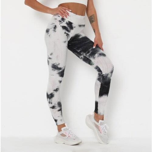 Ink jacquard tie-dye bubble yoga pants slim hip-lifting sports fitness pants leggings women