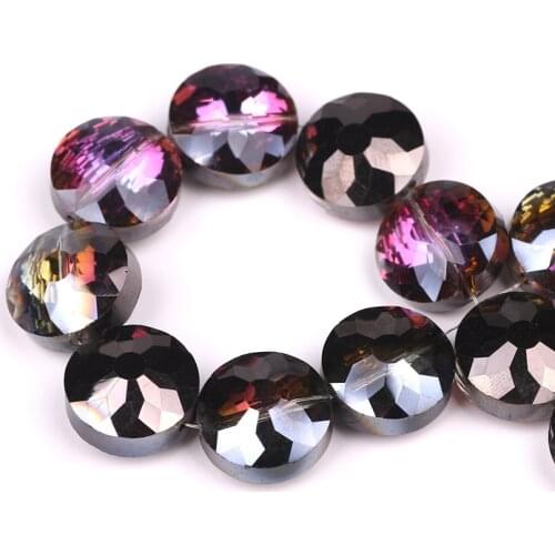 Czech Glass Round Stone Beads 14mm Faceted Crystal Flat Loose Beads DIY Making Lampwork Crystals Plated Beads Wholesale