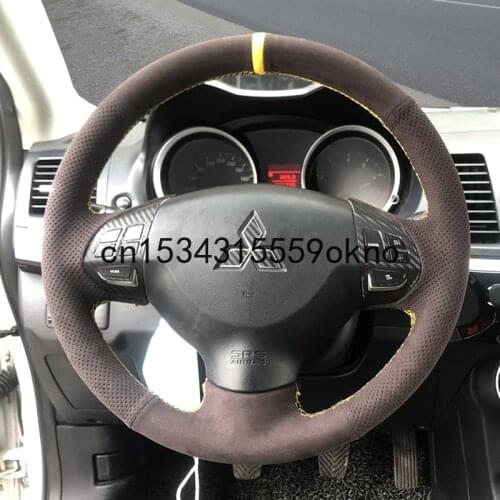 For MITSUBISHI ASX LANCER Outlander Pajero 97 Black Suede DIY Hand Sewn Steering Wheel Cover
