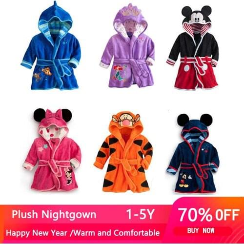 Children Pijama minnie Infantil Kids Warm Mickey Pajama mermaid Pyjamas Boys Baby Girls Animal tigger flannel Sleepwear Robe