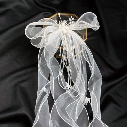 New Super Fairy Mid-Length Bridal Veil White Soft Veil Big Bow Fairy Beautiful Wedding Hair Accessories
