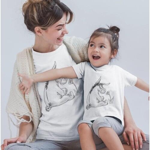 Winnie The Pooh Eeyore Print Kawaii T Shirt Summer White New Fashion Children T Shirts Baby Kids Adult Family Matching Clothes