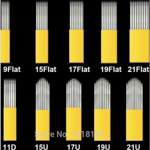500pcs Mixing Double Row 9/15/17/19/21 Pin Microblading Needle Tattoo Needles U Blade Eyebrow Lip Permanent Makeup Lamina Tebori