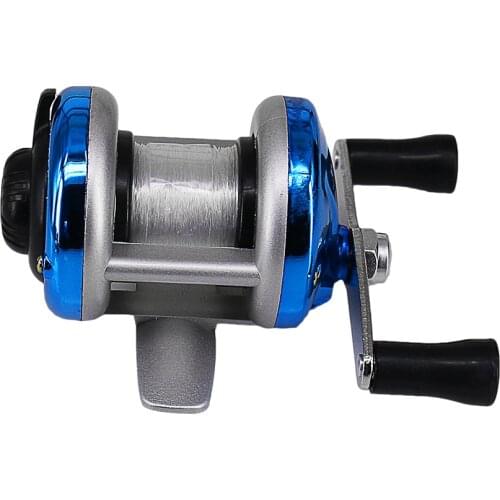 DEUKIO Mini Portable Ice Fishing Reel 1BB Dual Rocker Arm Baitcast Coil Roller Winter Bait Casting Fishing Reel with Line 90m