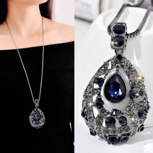 Korean Crystal Long Necklace Women Fashion Collier Femme Geometric Statemen choker necklace Water drop bijoux pendant necklace