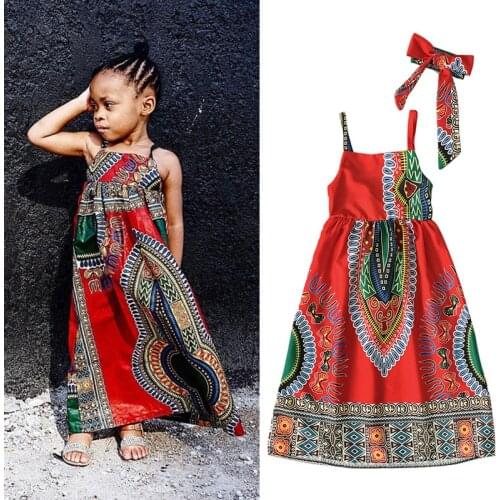 Red Fashion African Clothing 2020 News Dashiki Print Summer Girl Sleeveless Sling Dress Robe Africaine African Dresses for Kids