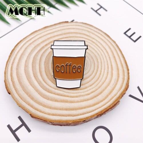 Creative Cartoon Cup Water Cup Brown Coffee Cup Enamel Brooch Round Badge T-shirt Bag Pin Accessories Women Jewelry Gift for Kid