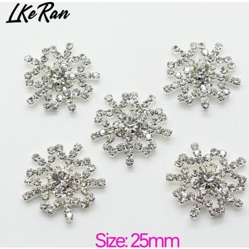 LKeRan 25mm Crystal Snowflake Buttons 10pcs/lot Shiny Rhinestone Embellishment Brooch Button DIY Decoration Accessories