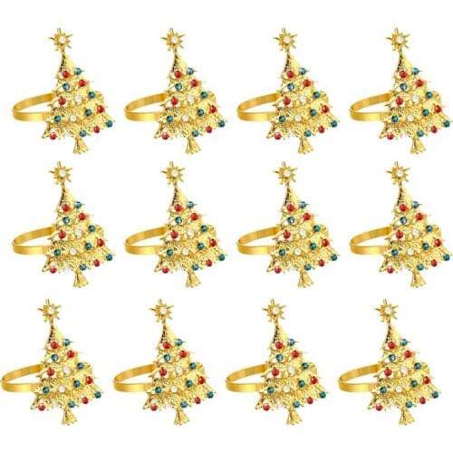LUDA Set Of 12 Christmas Tree Napkin Rings Buckle Christmas Rhinestone Napkin Buckle For Christmas Wedding Dinner Table Decor