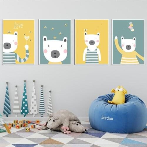 Cute Cartoon Animal Bee Balloon A4 Canvas Painting Art Print Poster Picture Wall Children Baby Bedroom Simple Decor