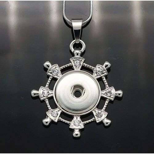 Fashion Rhinestone Rudder pendant snap necklace snake chain 60cm fit 18MM snap buttons jewelry wholesale DJ0055