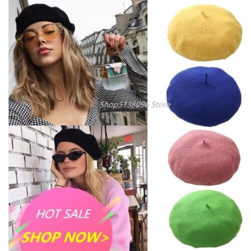 Fashion Women Girls Beret Winter Warm Faux Wool Hat French Artist Beanie Hat Cap Vintage Plain Beret Hats Bonnet Christmas Gifts
