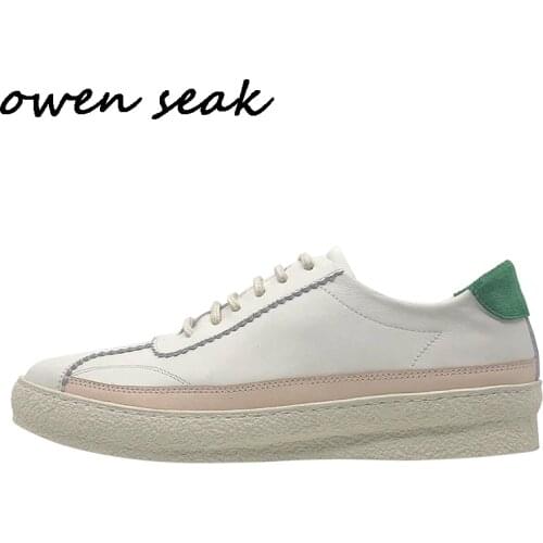 2019 Owen Seak Men Casual Shoes Luxury Men Sneakers Trainers Genuine Leather Loafers Spring Male Lace Up Brand Flats White Shoes