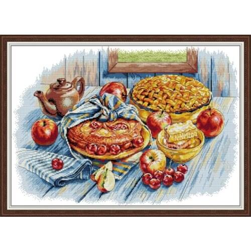 Apple Cherry Pie cross stitch kit aida 14ct 11ct count print canvas stitches embroidery DIY handmade needlework