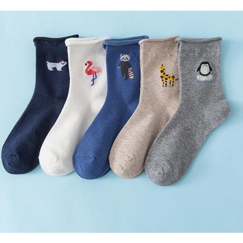 Funny Cute Cartoon Socks for Women Solid Color Printed animal giraffe penguin flamingo Casual fashion Cotton Female Summer Style
