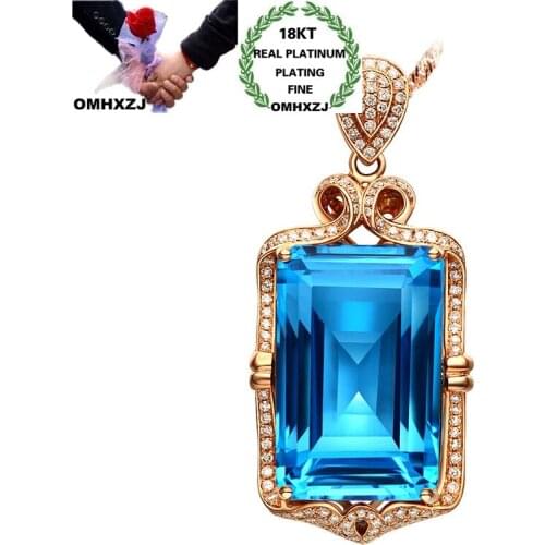 OMHXZJ Wholesale CA478 European Fashion Woman Party Birthday Wedding Gift Rectangle Zircon 18KT Rose White Gold Pendant Charm