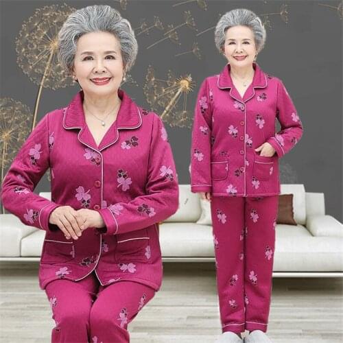 Grandmas Autumn Suit Winter Clothes Old Ladies Pajamas Set For Women Casual Loose Warm Printed Plus Size Pants Sleepwear Y352
