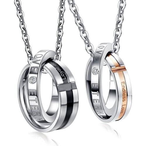 Stainless Steel Necklace Couples Crystal Pendants Necklaces Women Men Fashion Memorial Jewelry