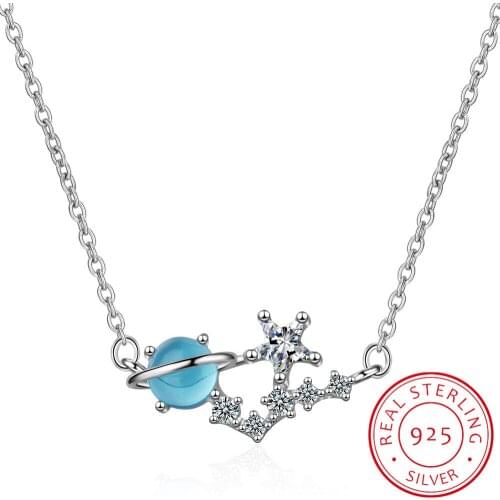 Hot new 925 sterling silver small fresh blue fantasy planet necklace universe aurora planet fashion trend sweet ED198
