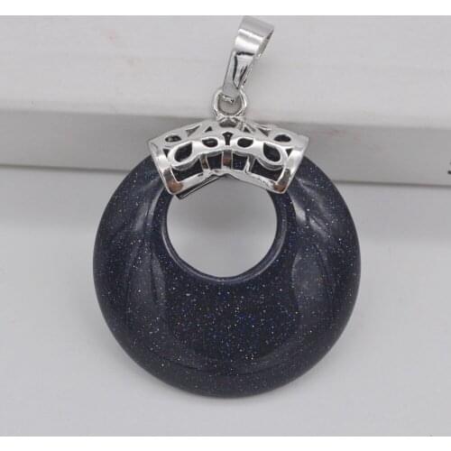 Natural Blue Sandstone Circle Stone GEM Pendant Jewelry For Gift S3149