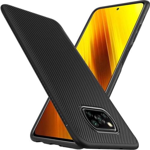 For POCO X3 NFC Case lenuo Shockproof Soft TPU Carbon Fiber Brushed Back Cover Case For Xiaomi POCO X3 NFC Capa