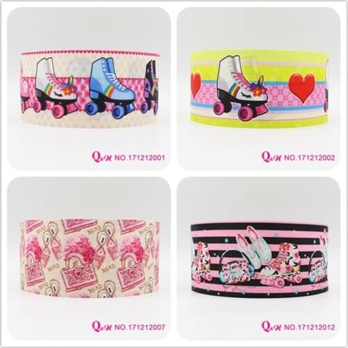 Q&N ribbon 16mm 22mm 25mm 38mm 50mm 75mm skating boots printed grosgrain ribbon webbing 50yards/roll for hair tie free shipping