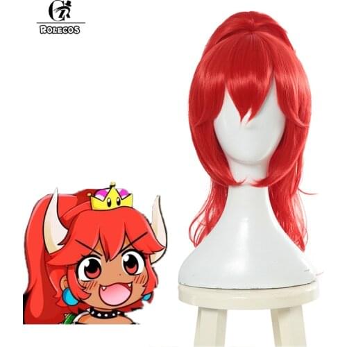 ROLECOS Anime Bowsette Cosplay Hair Kuppa Koopa Hime Red Yellow Cosplay Hair Headwear for Women Synthetic Long Hair Accessories