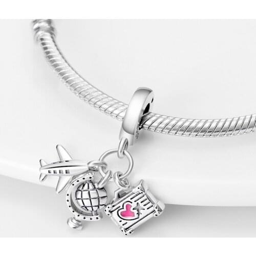 2021 New 925 Sterling Silver Airplane and Globe Charm&Bead Fit Original 3mm Bracelet&Bangle Making Fashion DIY Jewelry