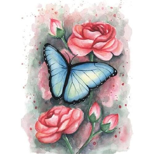 Blue Butterfly Red Rose Diamond Painting Round Full Drill Insect Floral Nouveaute DIY Mosaic Embroidery 5D Cross Stitch Gifts