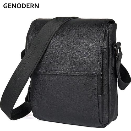GENODERN Cow Leather Messenger Bag for Men Small Man Flap Fashion Shoulder Bags Stylish Casual Male Crossbody Shoulder Bag