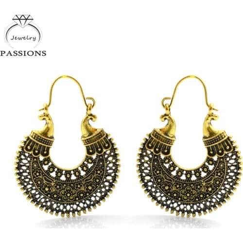PASSIONS Vintage Bohemian Jewelry Royal Earrings Maxi Brincos Drop Earrings Hollow out Laser Antique Brass Earings For Women