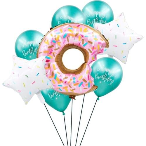9Pcs/Set Donut aluminum Foil Balloons Baby Birthday Party Decorations Five-pointed Star Metallic latex Balloon Supplies