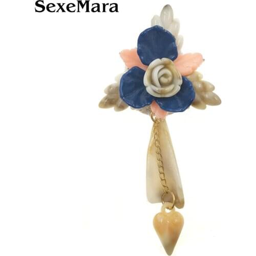 SexeMara Big Acrylic Flower Brooch Bohemia Colorful Flowers Pins Brooch For Women Wedding Dress Hat Coat Decorateion Jewelry