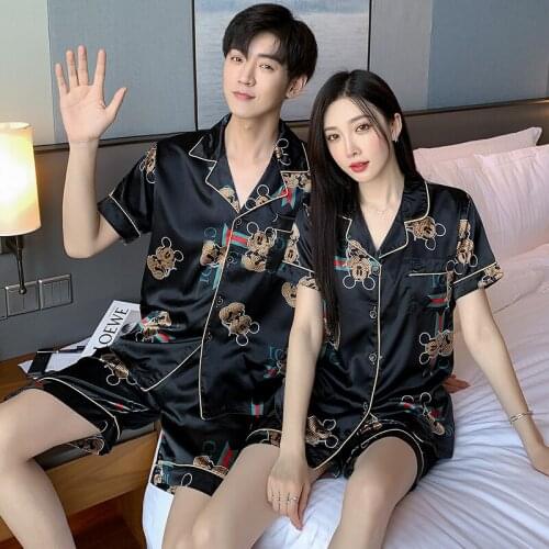 Disney Mickey y2k cartoon couple pajamas short sleeve ice silk thin plus fat size imitation silk womens home set