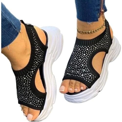 Summer New Style Fish Mouth Thick Bottom Rhinestone Fashion Sandals for Women 2021 Large Size 43 Womens Shoes Beach Sandals