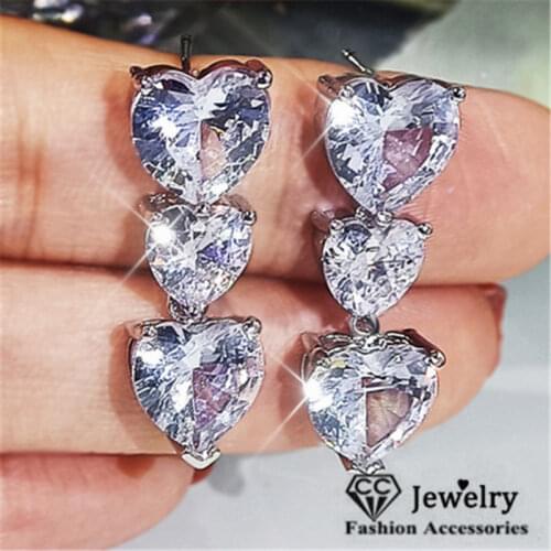 S925 Silver Stud Earrings For Women Heart Shape Drop Earring Set Fine Jewelry Bridal Wedding Accessories Gift for LoverCCE741