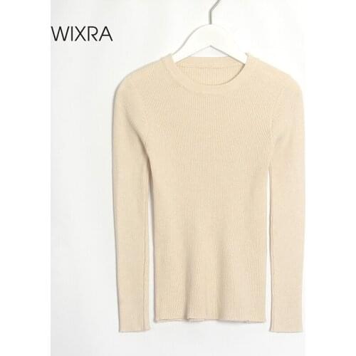Wixra Womens Knitted Pullover Sweater Ladies Long Sleeve High Stretch Basic Jumpers Autumn Spring Stylish O-Neck Tops