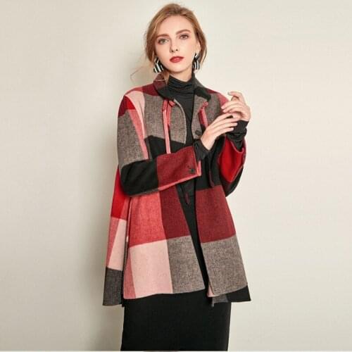 Women s winter coat black red block Double sided wool cashmere outwear 2019 autumn plus size ladies fashion overcoats free ship