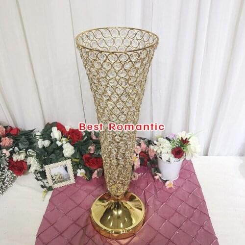 Gold silver color 60CM 24inch Height Sparkling bling Crystal acrylic beaded wedding centerpieces flower Vase Rack table decor