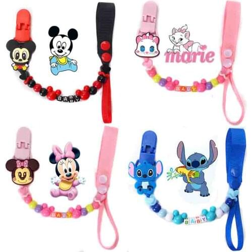 1pcs Mickey Mouse Baby Silicone Pacifier Anti-Drop Chain Nipple Pacifier Chain with Mouse Holder for Baby Newborn Shower Gift
