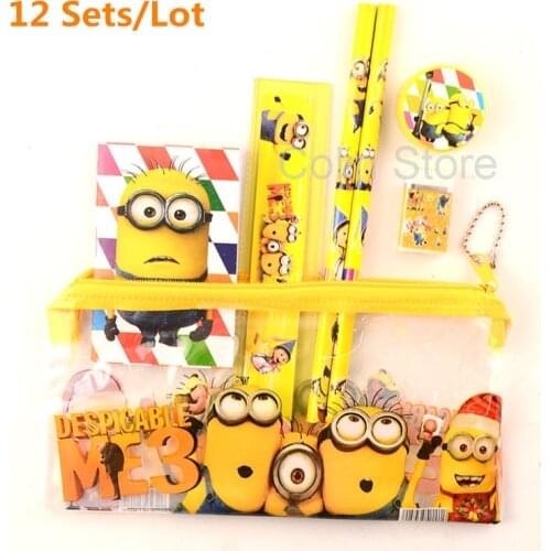 12 sets/lot Minion pencil case school pencil case cute cartoon Kids school supplies stationery set for boys& girls