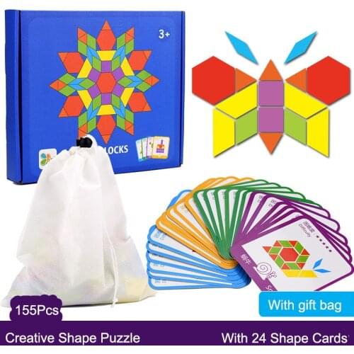 155pcs Wooden Shape Jigsaw Puzzle Board Set Colorful Montessori Learning Cognitive Early Educational Toys for Children Kids Baby