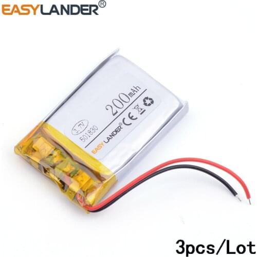 3pcs/Lot 3.7v 200mAh 501830 Lithium Polymer LiPo Rechargeable li ion Battery For MP4 MP5 GPS bluetooth headphone headset toys